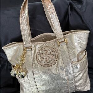 Metallic Gold Tory Burch Tote Bag